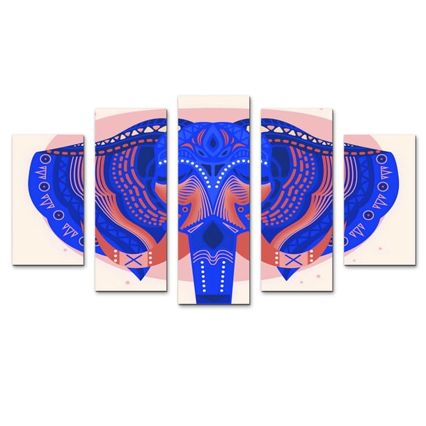 Cuadro decorativo para Sala, Comedor y Recamara, Elefante Geométrico, minimalista, moderno, elegante, juego de 5 piezas