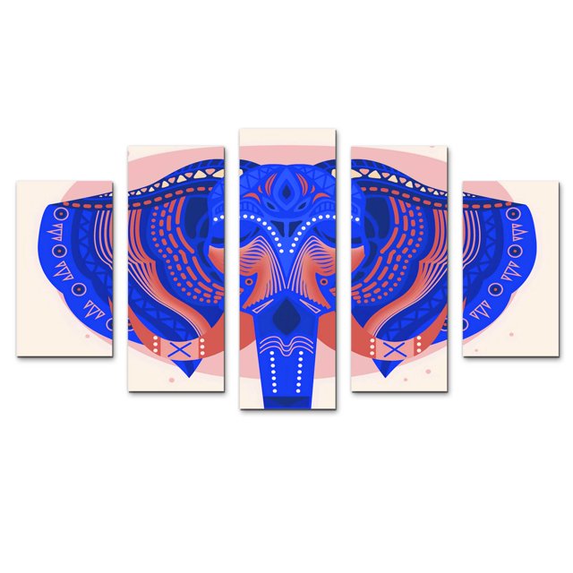 Cuadro decorativo para Sala, Comedor y Recamara, Elefante Geométrico, minimalista, moderno, elegante, juego de 5 piezas