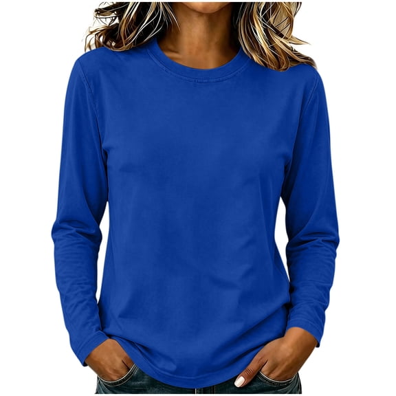 Zpanxa Womens Soft Cotton Crewneck Long Sleeve T Shirt Solid Color Casual Basic Pullover Tee Lightweight for Daily Outfits