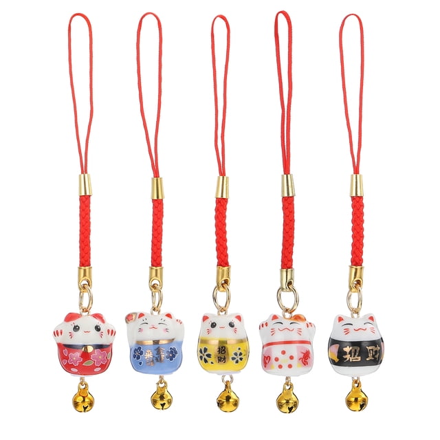 5pcs Fortune Cat Hanging Charms Key Bag Hanging Decorations Phone Strap Charm