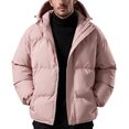 thumbnail image 3 of Men's Thick Puffer Jacket Solid Color Warm Hooded Winter Coat Stand Collar Zip Up Padded Outerwear for Daily, 3 of 7