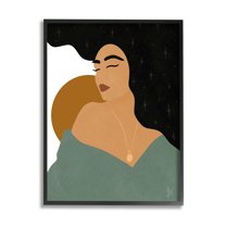 Stupell Industries Contemporary Boho Girl Portrait Beauty & Fashion Painting Black Framed Art Print Wall Art
