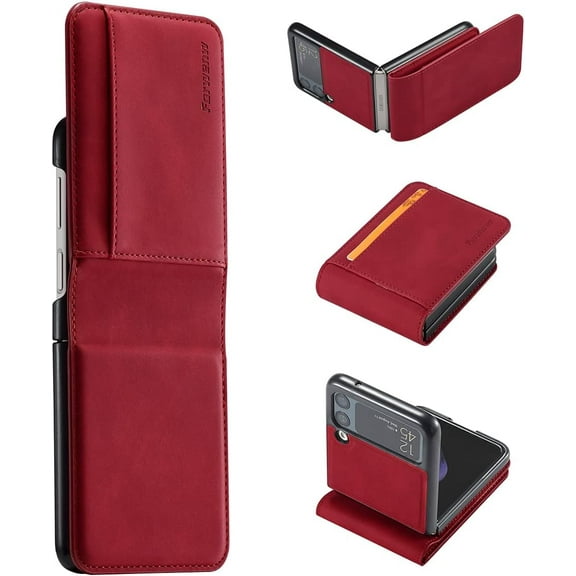 Premium PU Leather Flip Folio Case for Samsung Galaxy Z Flip 4, [One-Piece] [Anti-Slip] [Scratch Resistant] Slim Flexible Protective Card Slot Shockproof Wallet Cover - Red