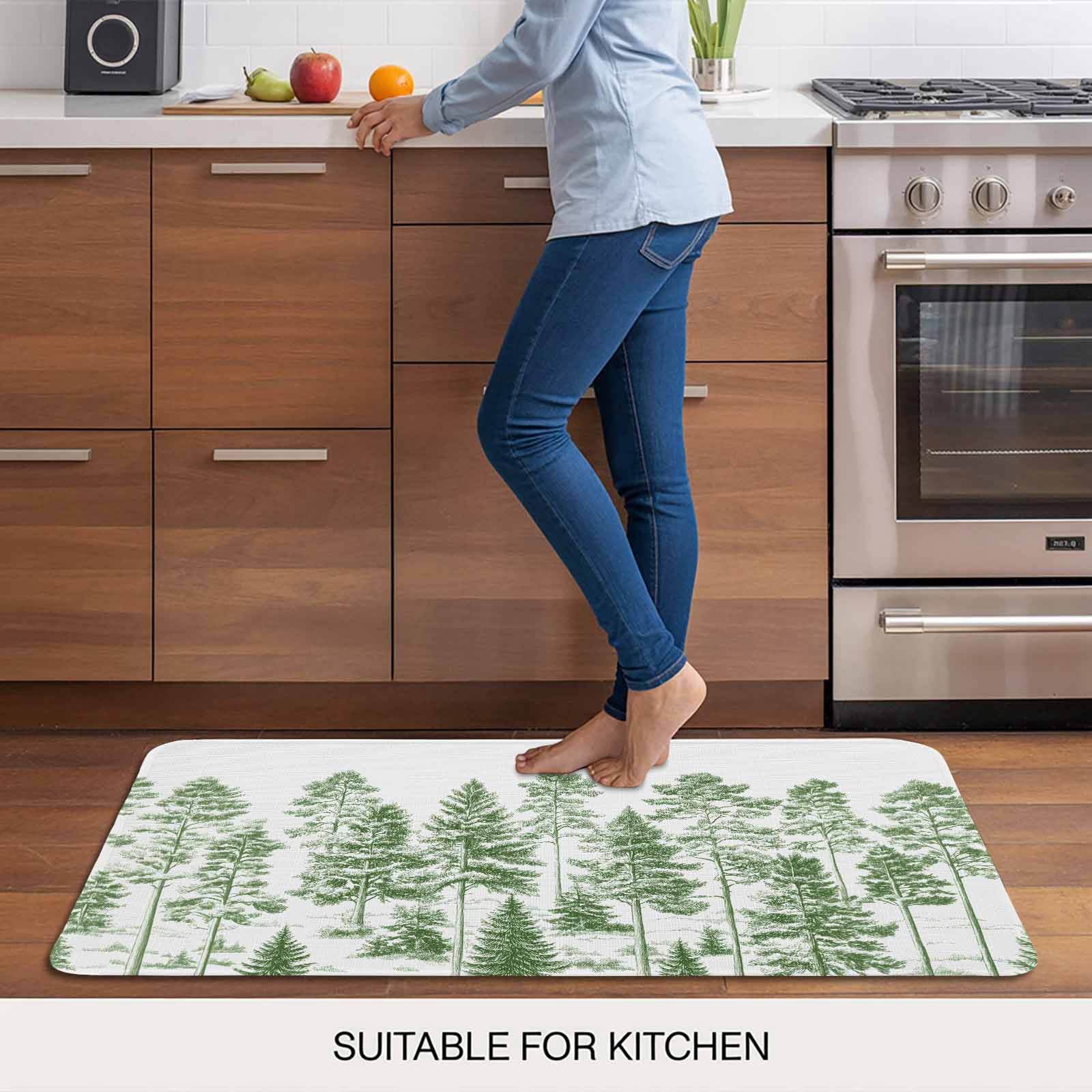 Green Pine Tree Doormat Outdoor Entrance 24"x36", Vintage Watercolor Botanical Absorb Moisture Dirt Door Mats, Non-Slip Rubber Backing Floor Mats Indoor, Low-Profile Front Door Rugs