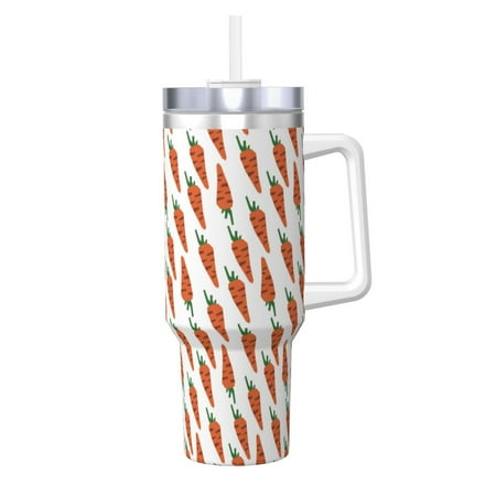 

Goofa Carrot Print 40oz Ice Bully With Handle And Straw Stainless Steel Vacuum Insulated Cup And 2 In 1 Straw Lid