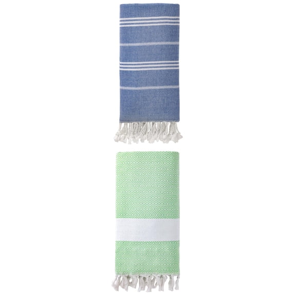 Unique Bargains 2Pcs Slim Anti-Sand Beach Towel Royal Blue Green 71" x 35"/71" x 40"
