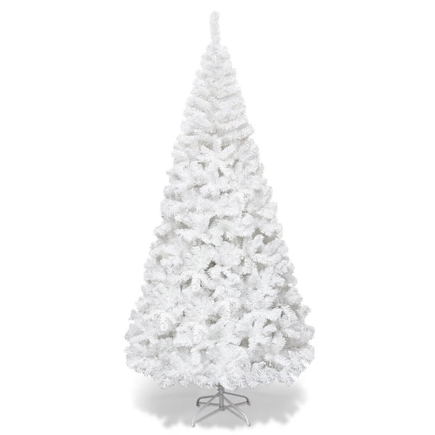 Costway Árbol de Navidad 2,4m Base Metálica PVC Abeto Artificial Blanco