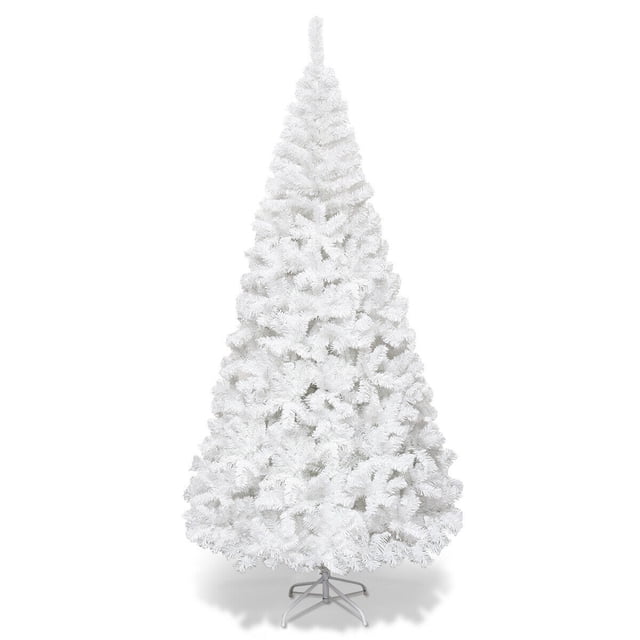 Costway Árbol de Navidad 2,4m Base Metálica PVC Abeto Artificial Blanco