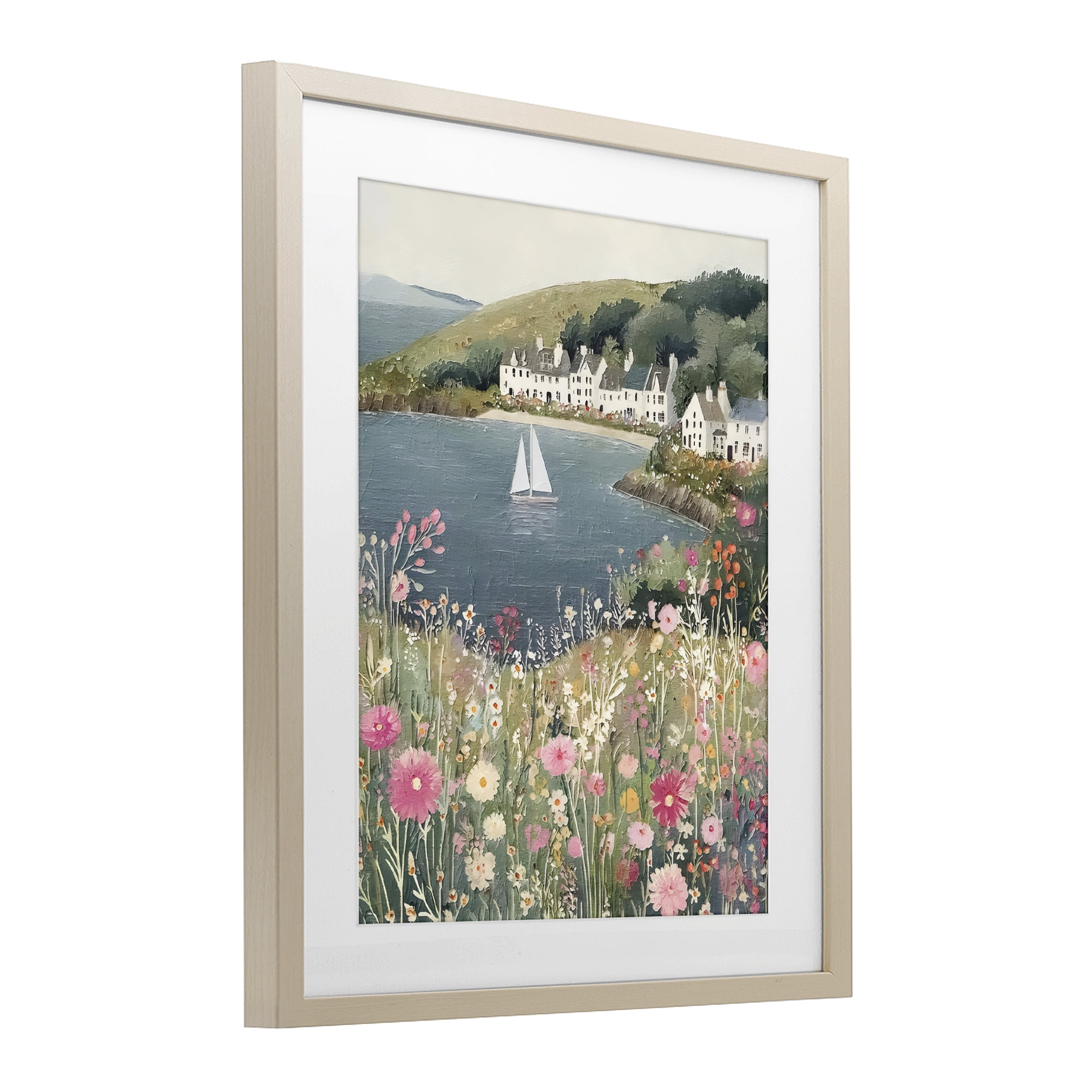Stupell Industries Clifftop Meadow & Sailboat Birch Framed Print Under Glass, design by Riley B