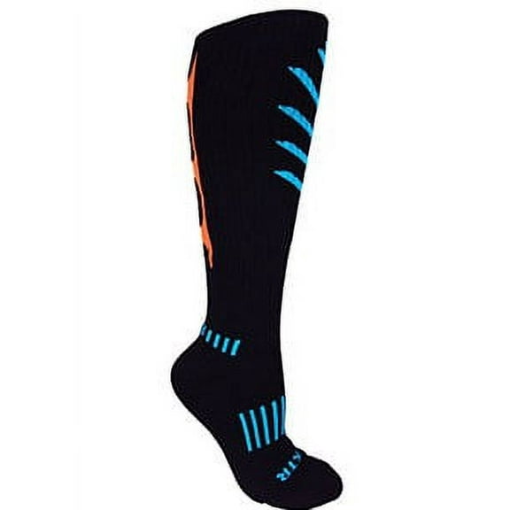 MOXY Socks Knee-High Black with Cyan/Orange Ultimate VEKTR Premium Cushioned ...
