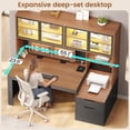 thumbnail image 5 of Modern Computer Desk with 2 Wood Drawers and Hutch, 23.6"W Executive Desk with Display Cabinet and LED Lights for Home Office, 5 of 7