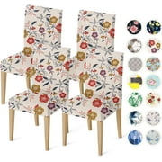 Flower Chair Covers for Dining Room Set of 4, Dining Chairs Seat Cover,Kitchen Stretch Chair Covers,Seat Cover for Dining Chairs,Furniture Protector for Chairs Dining Room,Slipcover Chair Covers