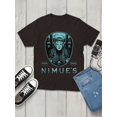 thumbnail image 1 of T-shirt Noir pour Hommes avec Imprimé Graphique Bleu, Design Rétro de Jeu et Accent Néon, 1 of 5
