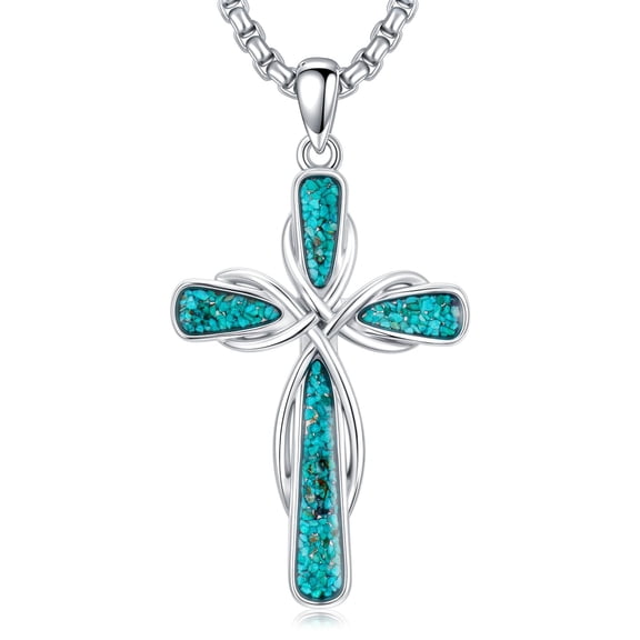 Coachuhhar Cross Necklace 925 Sterling Silver Turquoise Infinity Pendant Necklace Religious Protective Christian Turquoise Jewelry Gifts for Women Men Birthday