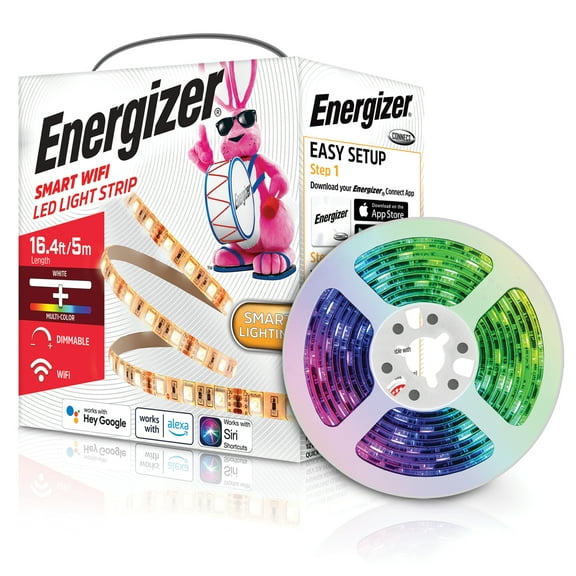 Energizer Smart Wi-Fi LED Light Strip with Voice Control, Multi-Color & White, 16.4 ft