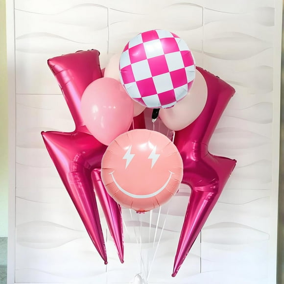 6pcs 23 Pink AJH3Lightning Face Balloons for Birthday Party Decorations Hot Pink Girl Birthday Party Racing Party Preppy Y2K Party Emoji Party Decorations Music Rock Party Decoration