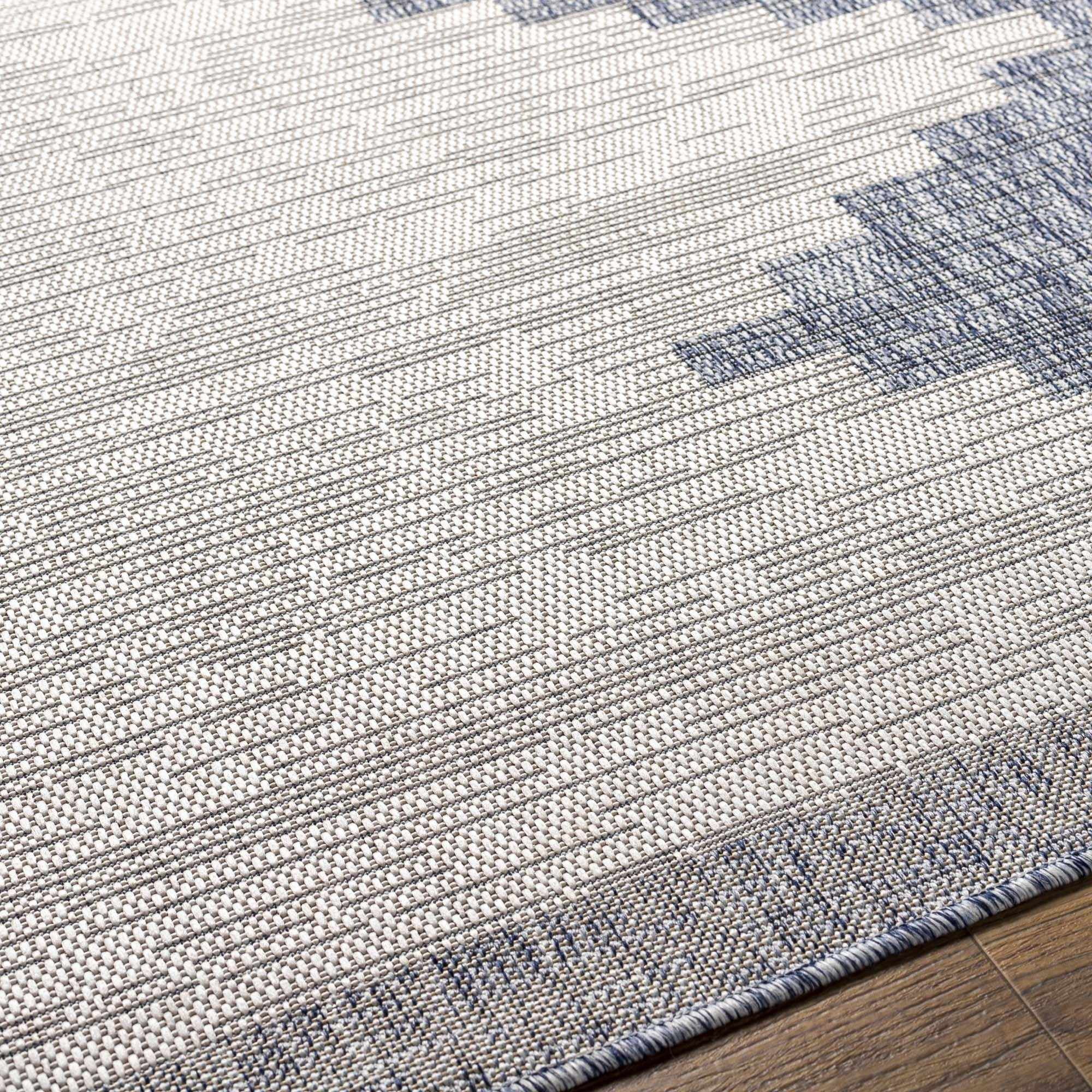 Hauteloom Djugun Outdoor Area Rug - Outside Porch Patio Rug Carpet - Waterproof Rug - Geometric - Blue, Gray, Beige - 8'10" x 12'