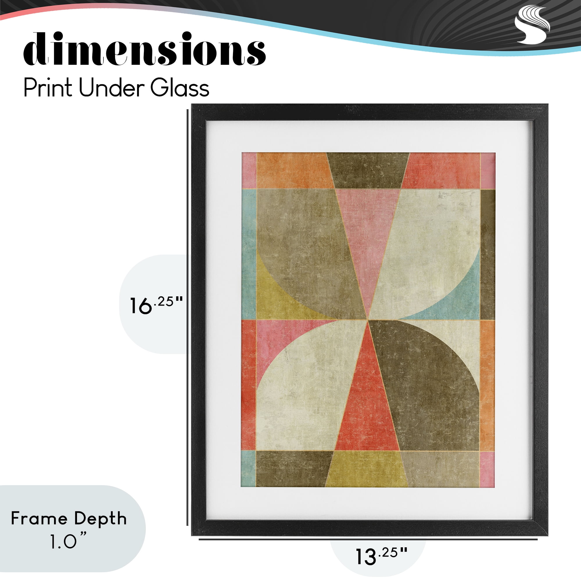 Stupell Industries Pinwheel Symmetric Shapes Black Framed Print Under Glass, design by Suzanne Nicoll