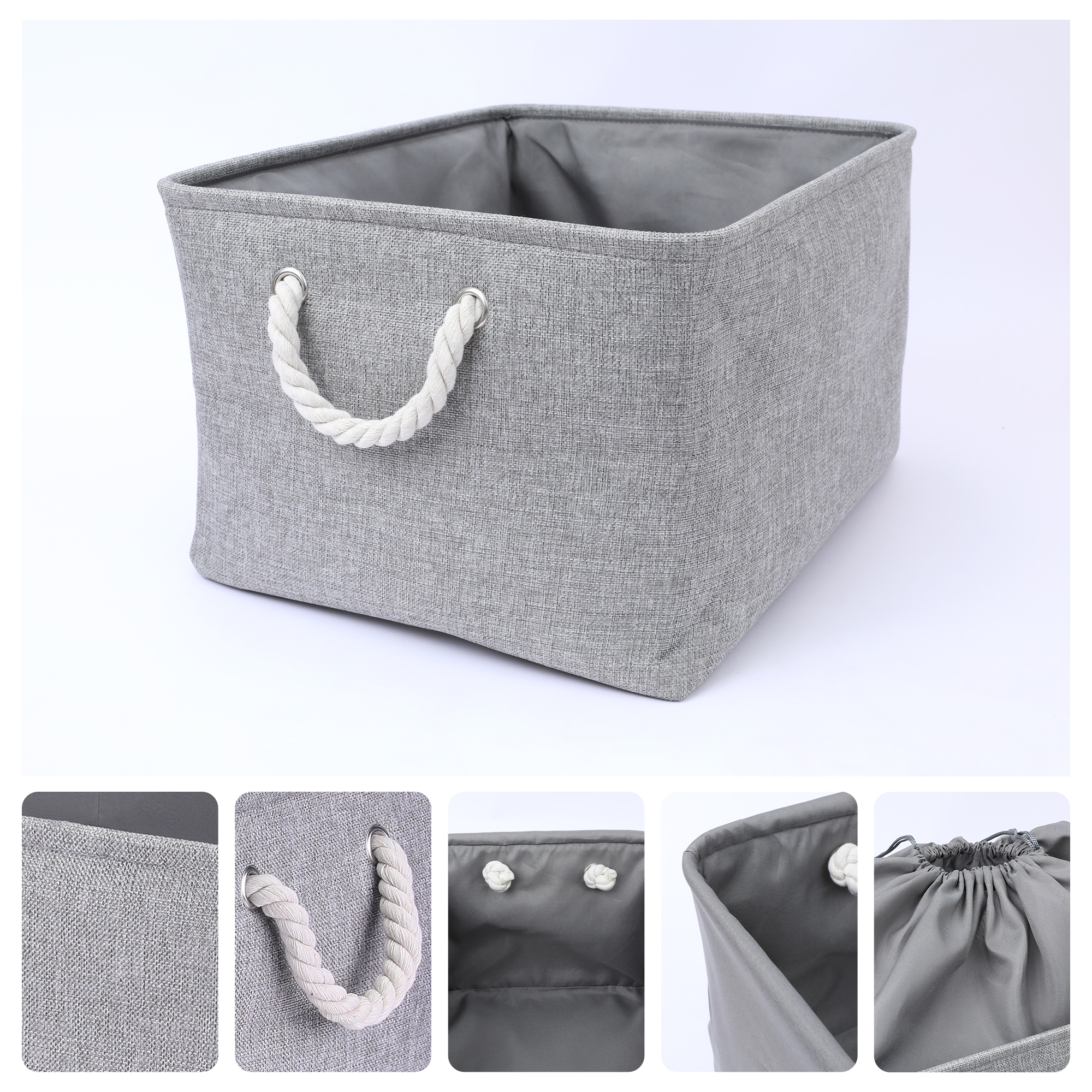 Unique Bargains Fabric Storage Cube Storage Bin Storage Basket Grey 17.7*13.8*10in