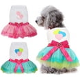 thumbnail image 1 of Vestido para perrita pequeña Lindo vestido tutú de princesa de 2 piezas con estampado de corazón y labios, vestido para cachorrita, adecuado para niñas, perritas pequeñas, rosa y azul, L., 1 of 5