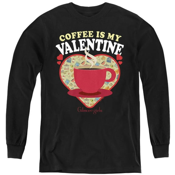 Gilmore Girls Coffee is my Valentine Youth Long Sleeve T Shirt, Black, X-Large