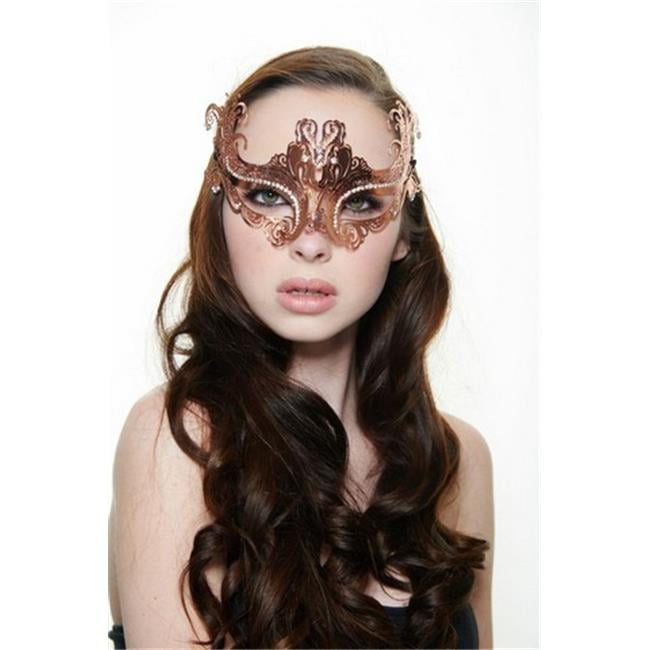 Luxury Gold Metal Laser Cut Venetian Masquerade Mask with Clear Rhinestones