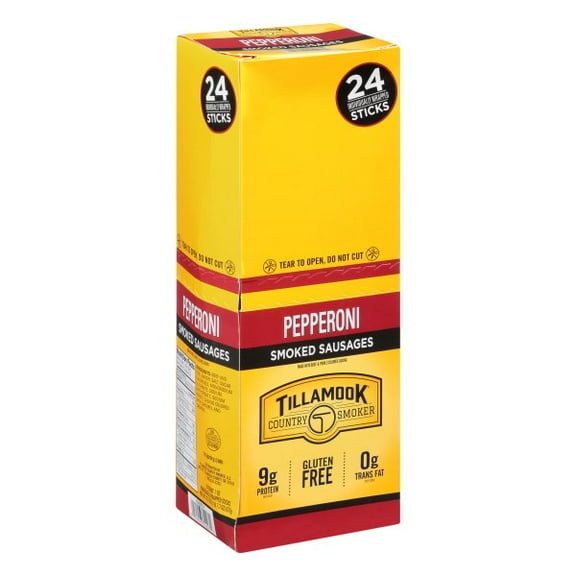 Tillamook Country Smoker Beef Jerky Pepperoni Dried Casing Stick 24-1oz Individually Wrapped Sticks. 1.5LBS Total Bulk