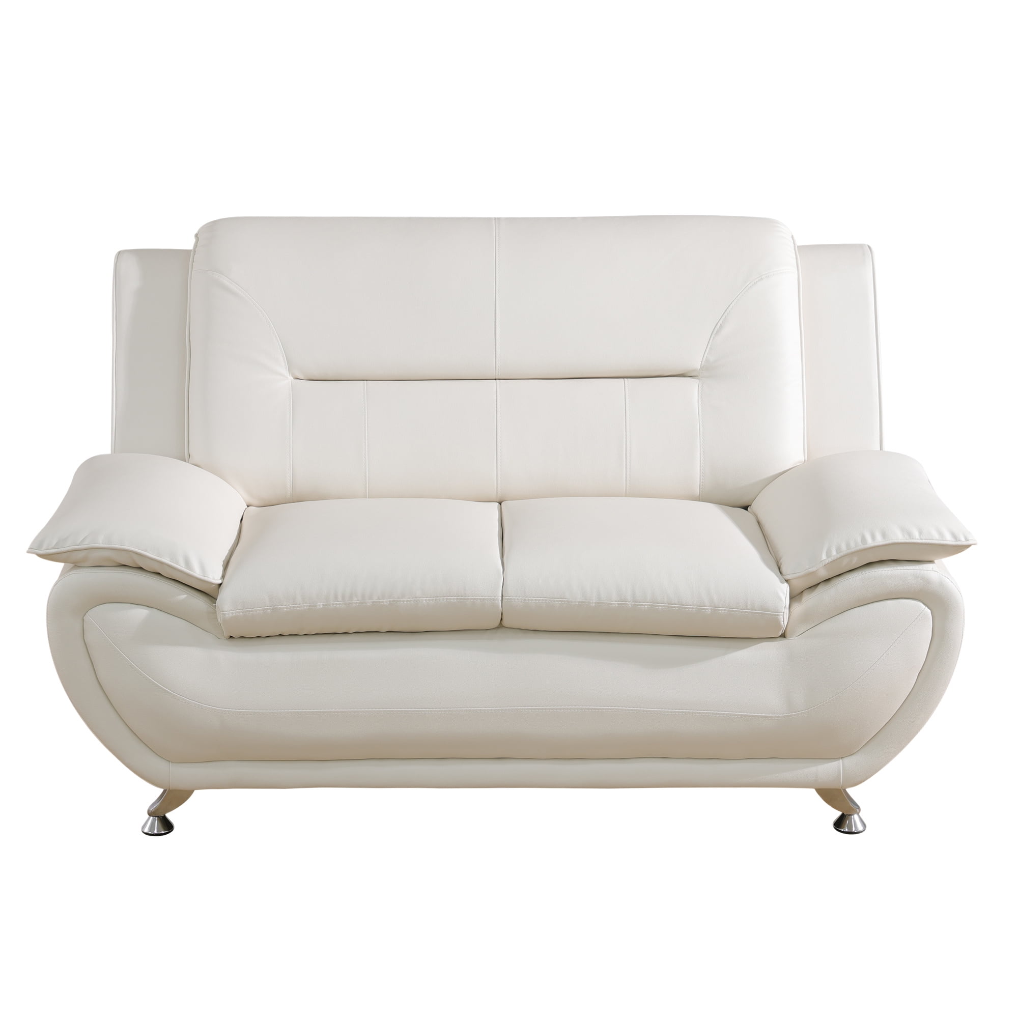 Aukfa 3 Piece Sofa Set - 61" Wide Upholstered Loveseat Couch for Living Room Bedroom, Leather, White