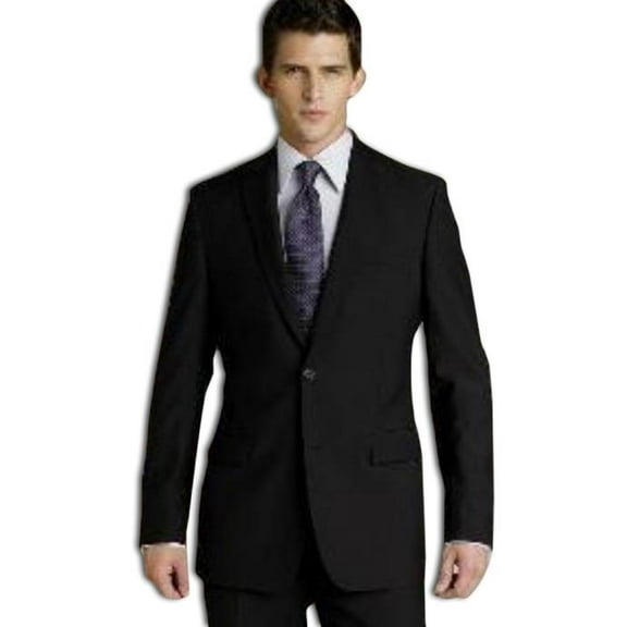 Retail $795 Notch Lapel Side Vented 100% Solid Black Wool 2 Button No Pleated 2 Piece Cheap Priced Business Suits Clearance Sale For Men