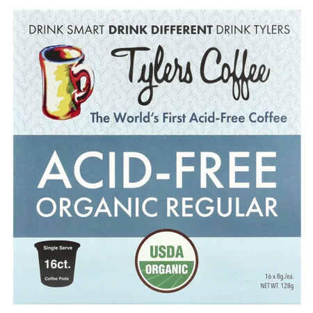 Acid-Free Organic Coffee, Regular, 16 Coffee Pods, (8 g) Each