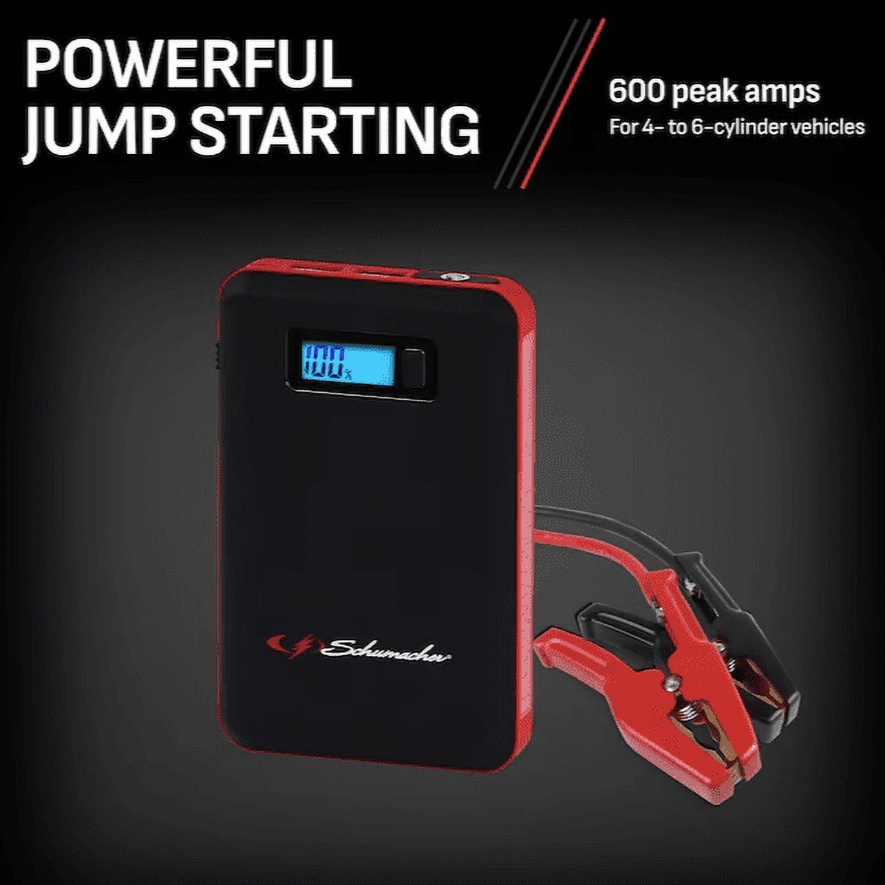 Schumacher Electric Portable 600 Peak Amp Lithium Ion Car Battery Jump Starter and Power Pack with USB Ports, 12V DC