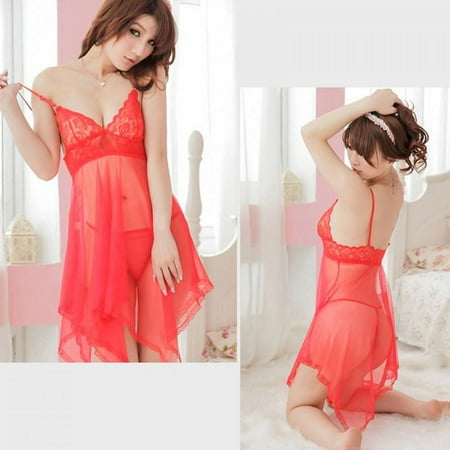 

Clearance Sale Sexy Nightgown Lingerie Women s Lingerie Deep V Neck Open Lace Nightdress Exotic Mesh Perspective G-string Dress