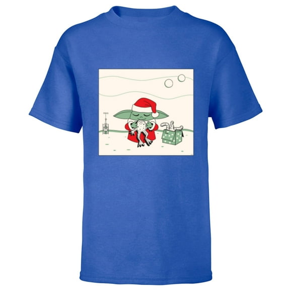 Star Wars Grogu Santa Costume with Holiday Christmas Cookies - Short Sleeve T-Shirt for Kids - Customized-Royal