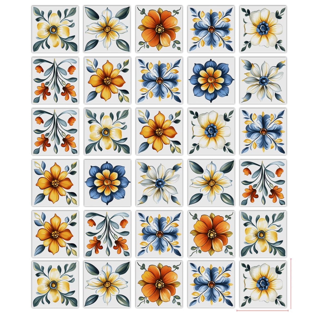 30 Pcs Tile Wall Sticker Kitchen Backsplash 5.9"x5.9" Removable Waterproof PVC Flowers DIY Decals Peel and Stick Tiles