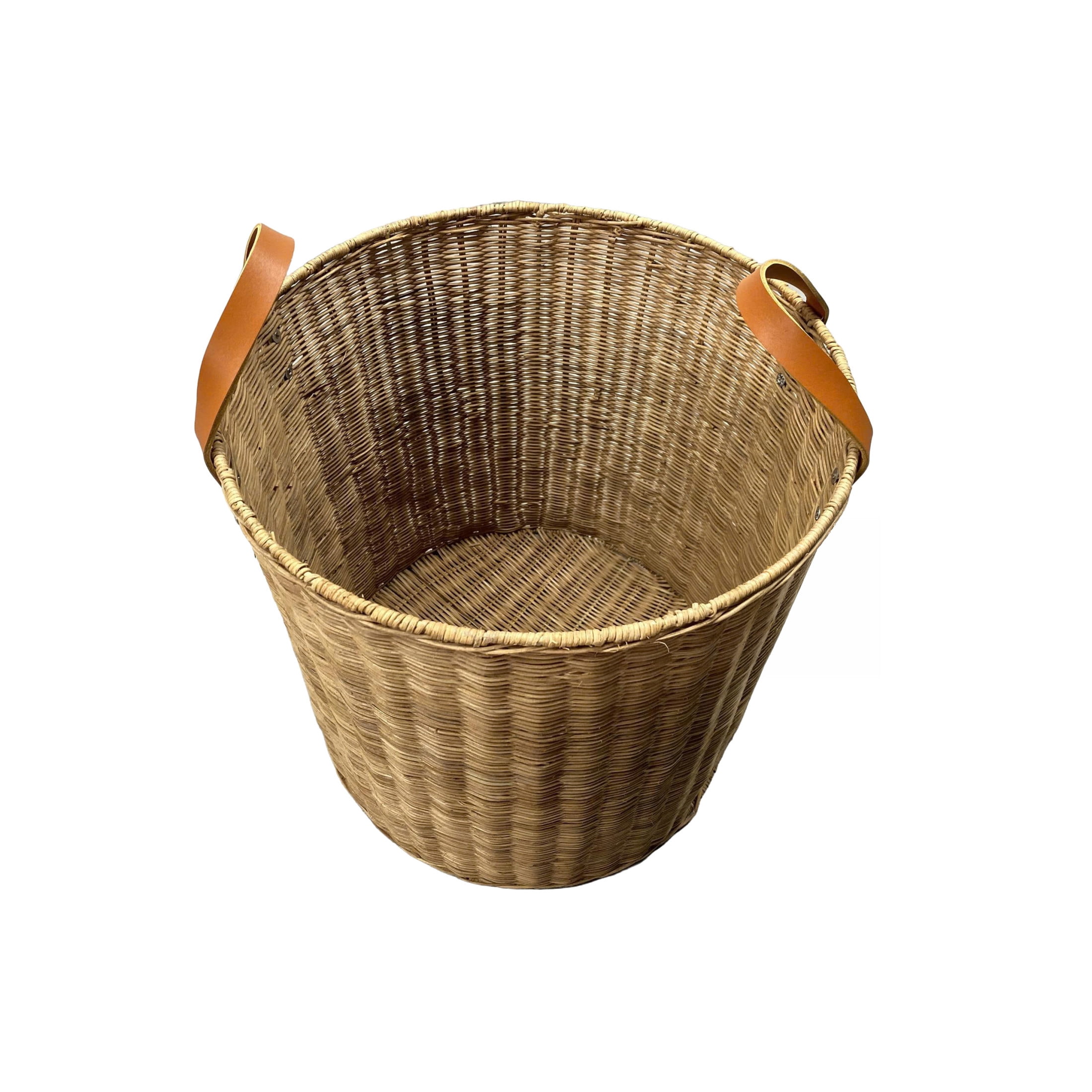 DecMode 16" x 20" Brown Rattan Handmade Woven Storage Basket with Leather Handles, 1-Piece