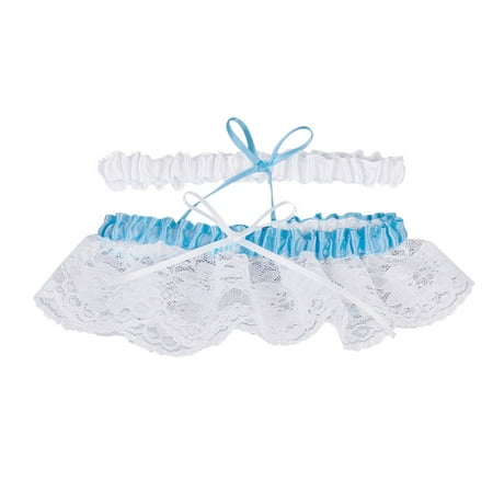 

1 Pair Western Wedding Bride Garter Bowknot Lace Bridal Foot Decor Floral Ornaments (Sky-blue)