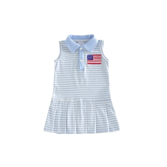 Toddler Baby Girl 4th of July Dress American Flag Stripes Sleevless Ruffle Lapel Dresses