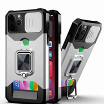Dteck for iPhone 11 Pro Max Case with Camera Cover & Kickstand, Slide Lens Protection 360° Rotate Ring Stand, Impact-Resistant, Shockproof, Protective Bumper, Silver