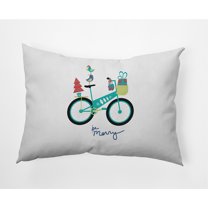 Simply Daisy Green Colored Merry Bird Bike Christmas Soft Spun Polyester Indoor/Outdoor Throw Pillow, 14" x 20"