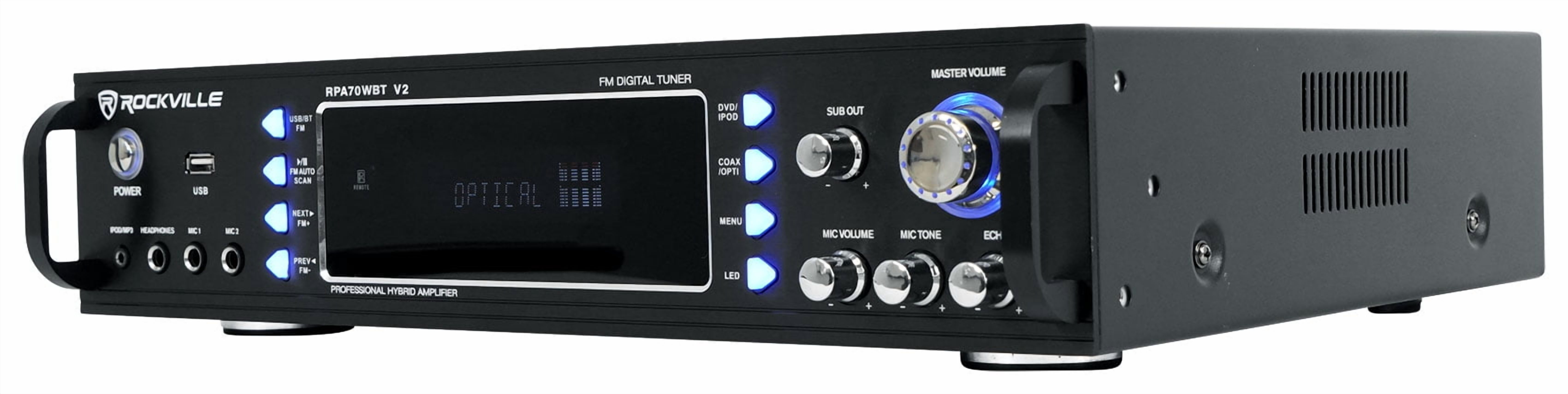 Rockville RPA70WBT Karaoke Amplifier Mixer, 2-Channel, 1000W Peak, Bluetooth/USB, Includes 2 Microphones