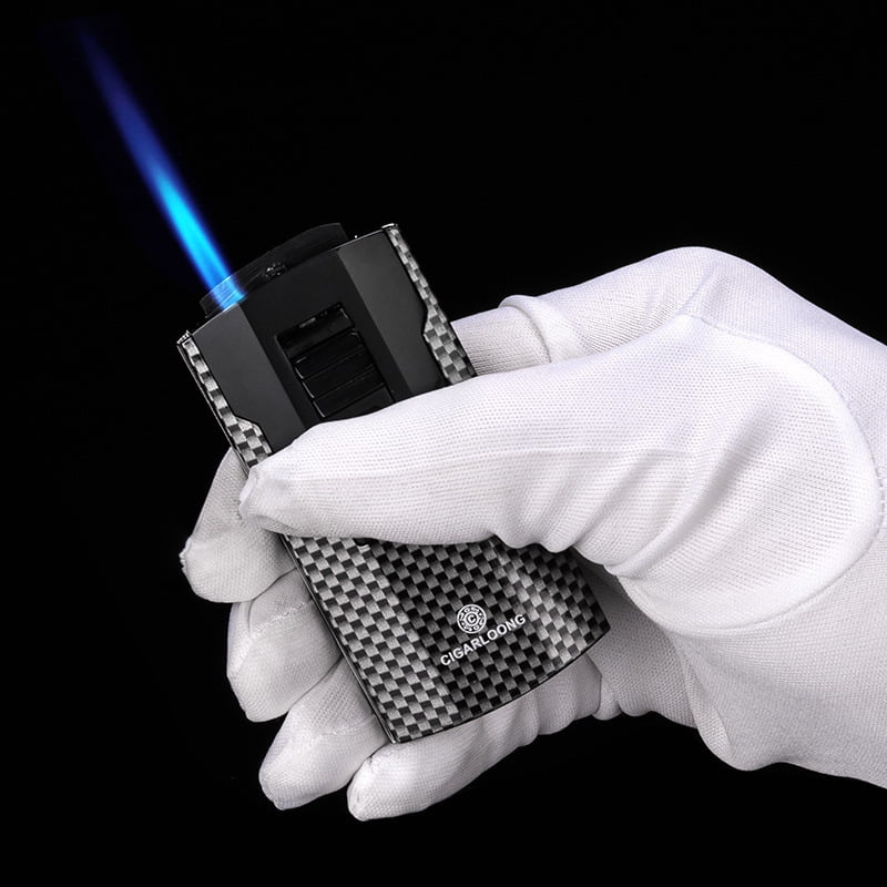 Cigar Lighter Titanium Metal Carbon Fiber Inflatable Windproof Torch Lighter Gift Box