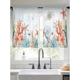 thumbnail image 4 of Sheer Curtains 54 Inches Long, Coastal Blue Light Filtering Window Curtains for Living Room, Ocean Coral Starfish Shell Nautical Seagrass Rod Pocket Voile Sheer Curtain Drapes, 52"W x 54"L, 2 Panels, 4 of 8