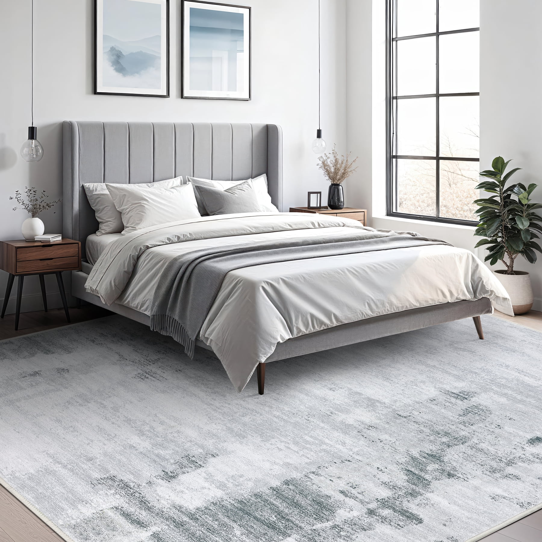 Aonewoe 5x8 Area Rugs for Living Room Abstract Washable Rugs Soft Neutral Bedroom Rug Non Slip Indoor Carpet for Living Room, Dining Room, Playroom, Office (Gray)