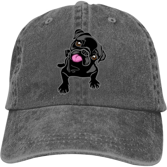 Black Pug Baseball Cap Vintage Adjustable Washed Hats Cowboy Hats Denim Dad Hat for Men Women Boy Girl