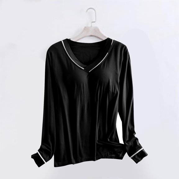 Women's Long Sleeve Sleep T Shirt Basic Layer Stretchy Shirts Neck Pajama Top