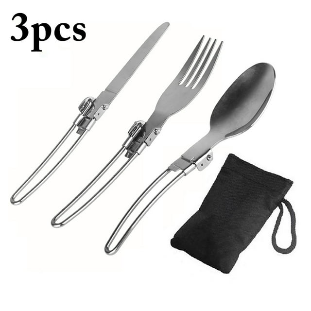 Bangcool 3PCS Camping Utensil Set Stainless Steel Folding Utensil Set Travel Flatware Set