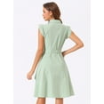 thumbnail image 4 of DARING DIVA Ruffled Sleeve Button Down Belted Knee Length Shirt Dress XL Sage Green, 4 of 6