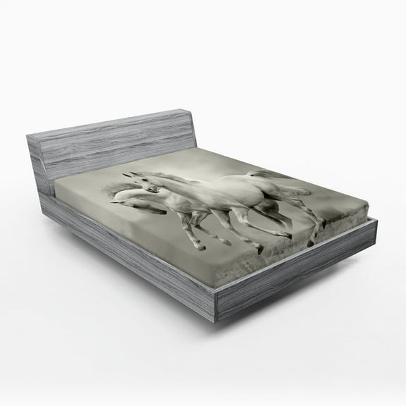 Ambesonne Black White Fitted Sheet, Horse Freedom Theme, Full Size, White and Black