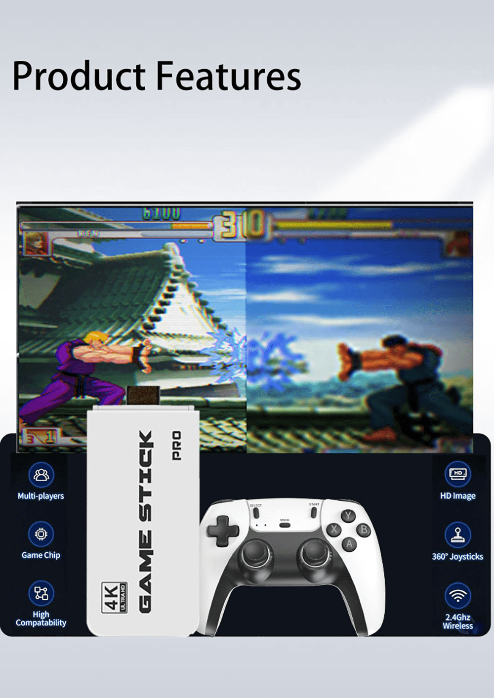 Salange Retro Game TV Stick M8 4K Pro Game Stick 64G Dual 2.4G Wireless Controller 4K Retro Classic Games