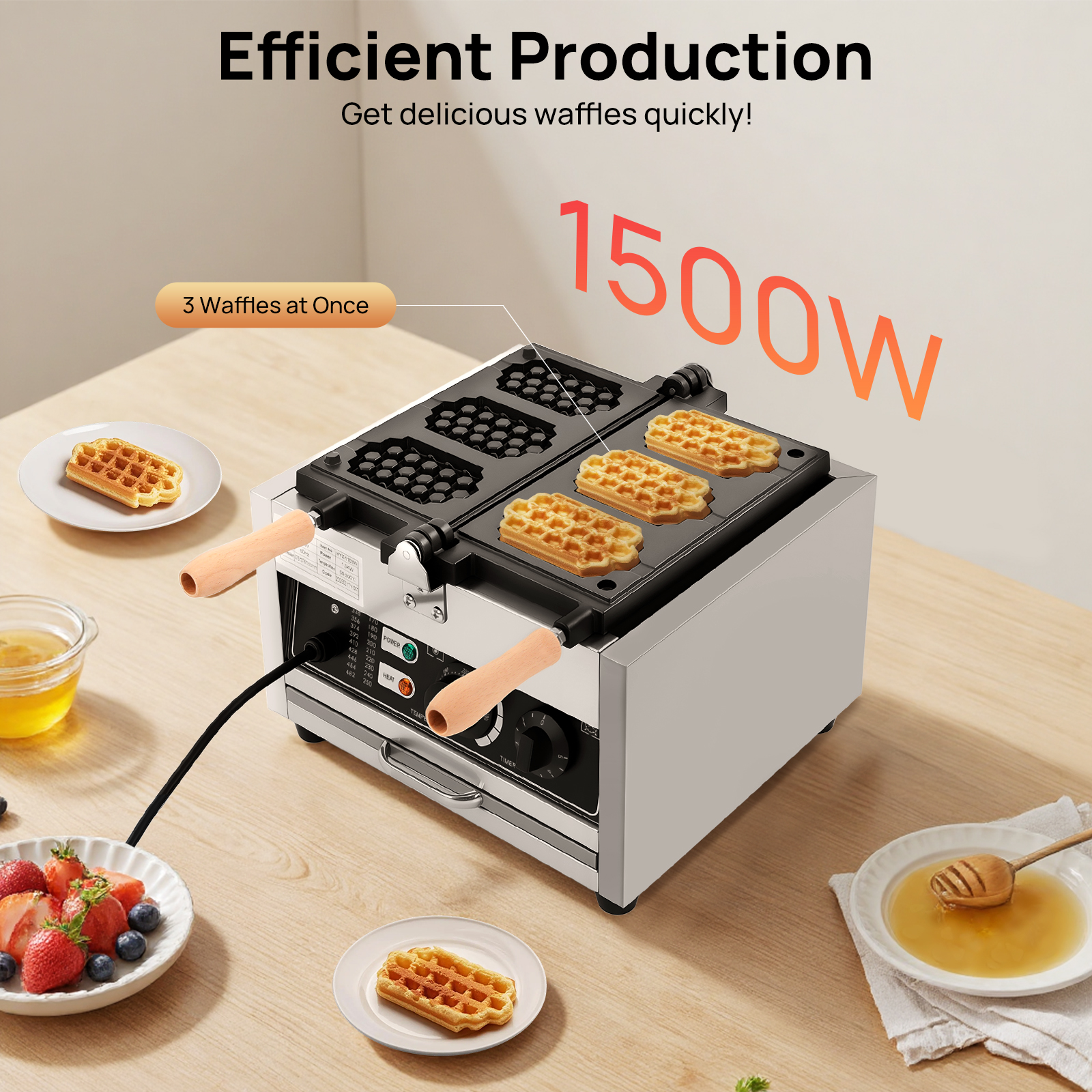 1500W Stainless Steel Waffle Maker Machine Egg Cake Oven Puff Bubble Cake Baker for  Commercial, Family Use, Parties, Cafes, Tea Houses